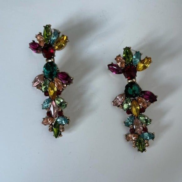 Jewel drop earrings autumn holiday hues crystals bohemian - Picture 2 of 4